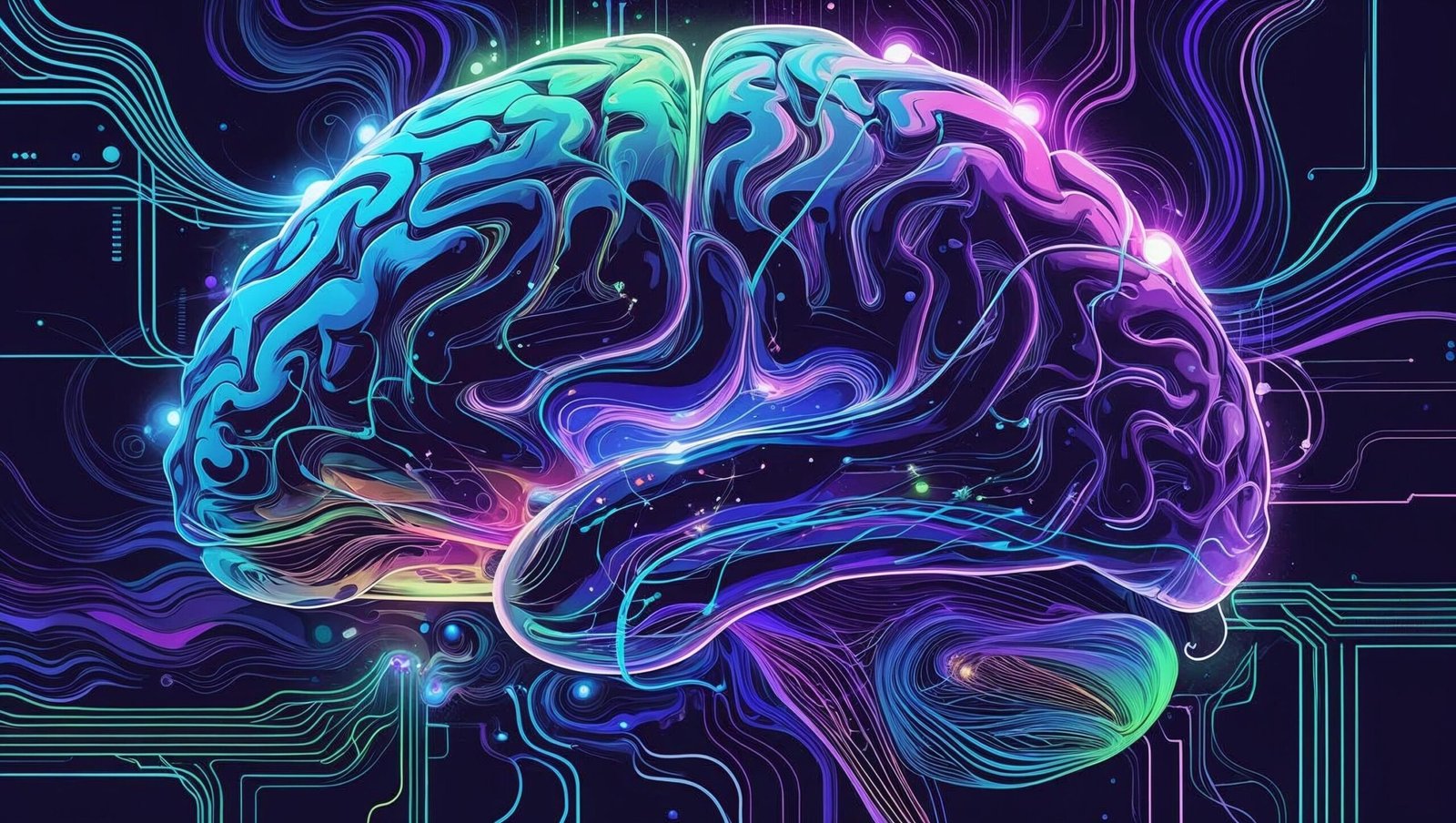 Abstract brain with light and circuits showing science and spirituality