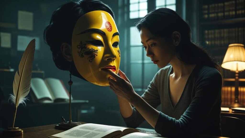 Featured image representing Yellowface book review – symbolic mask and author duality