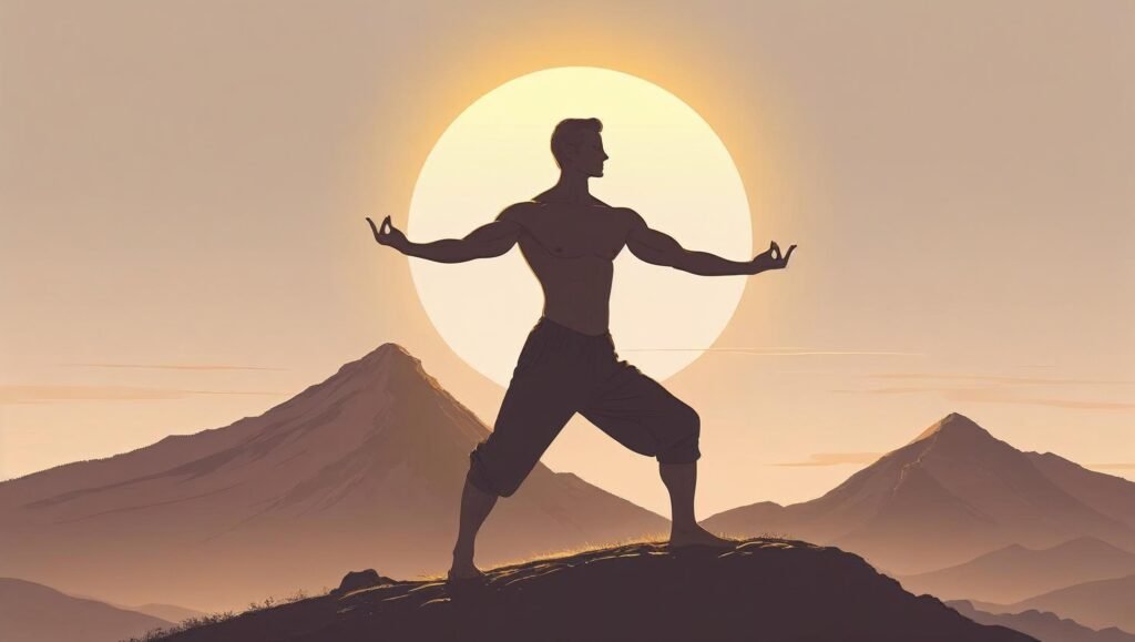 Person meditating on a mountain peak at sunrise representing golden rules for living your best life.