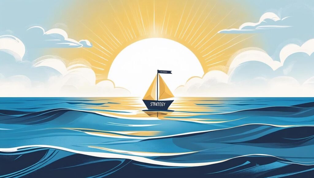 Blue ocean with strategy boat symbolizing uncontested market space