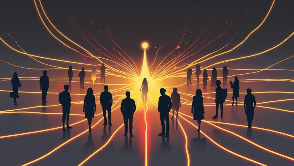 “Conceptual image of The Tipping Point representing viral idea spread through social connections.”