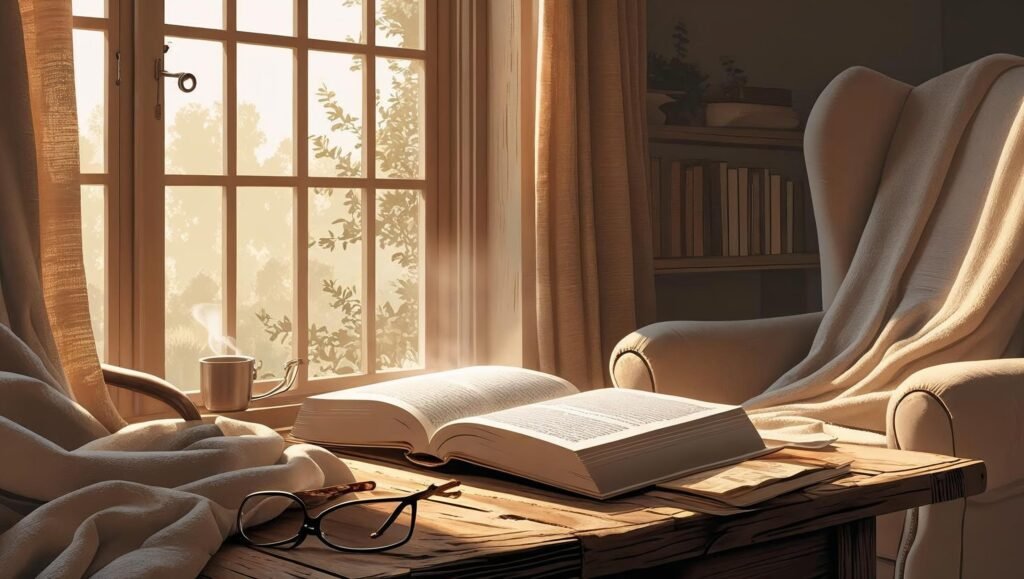 How to read a book effectively featured image showing a peaceful reading nook with an open book