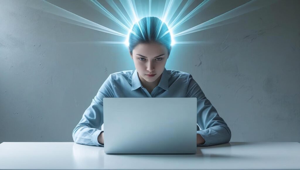 Person deeply focused at a desk representing Hyperfocus by Chris Bailey