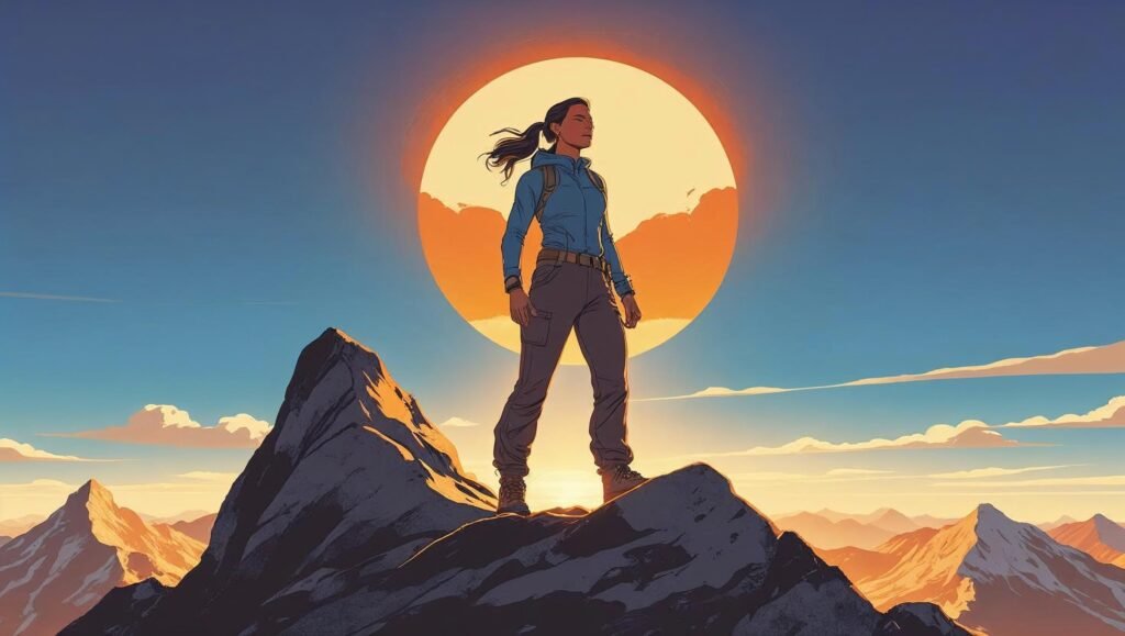 Featured illustration representing the theme of Believe in Yourself by Joseph Murphy with a sunrise and mountain peak symbolizing self-confidence