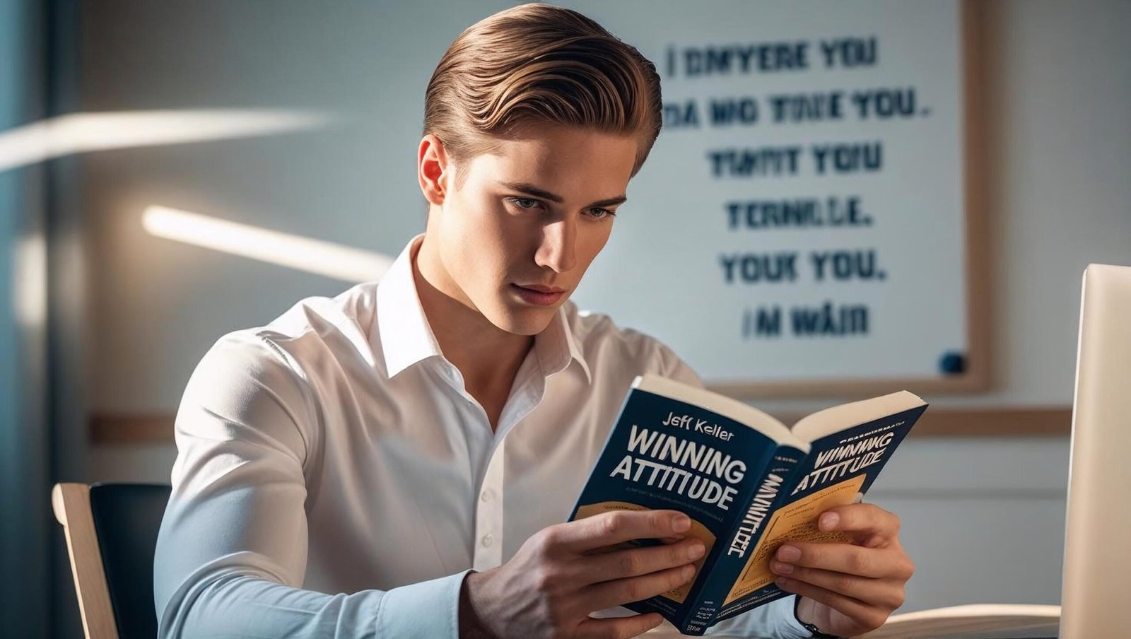 Young reader focused on Winning Attitude by Jeff Keller