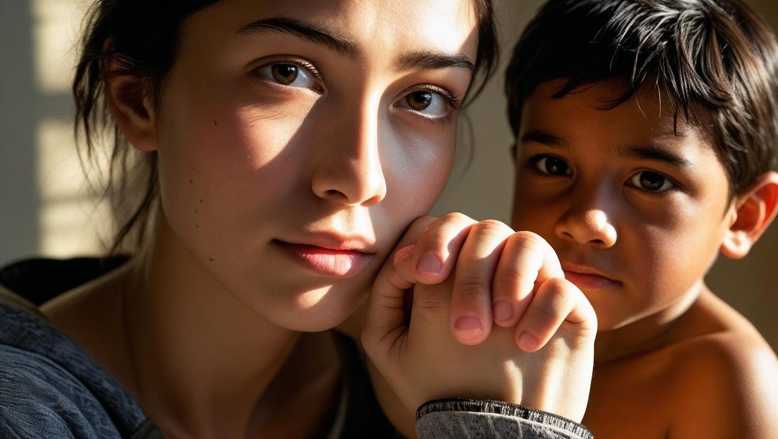 Young woman holding child’s hand symbolizing strength and vulnerability in It Starts With Us