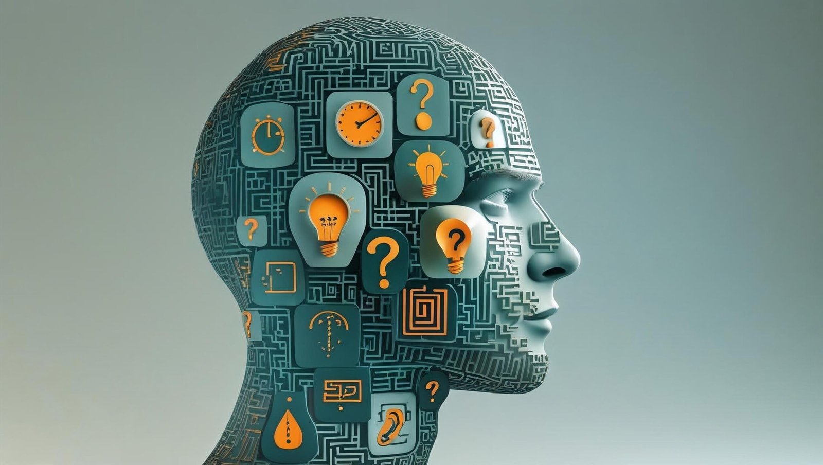 Thinking Fast and Slow concepts illustrated in human cognitive symbols