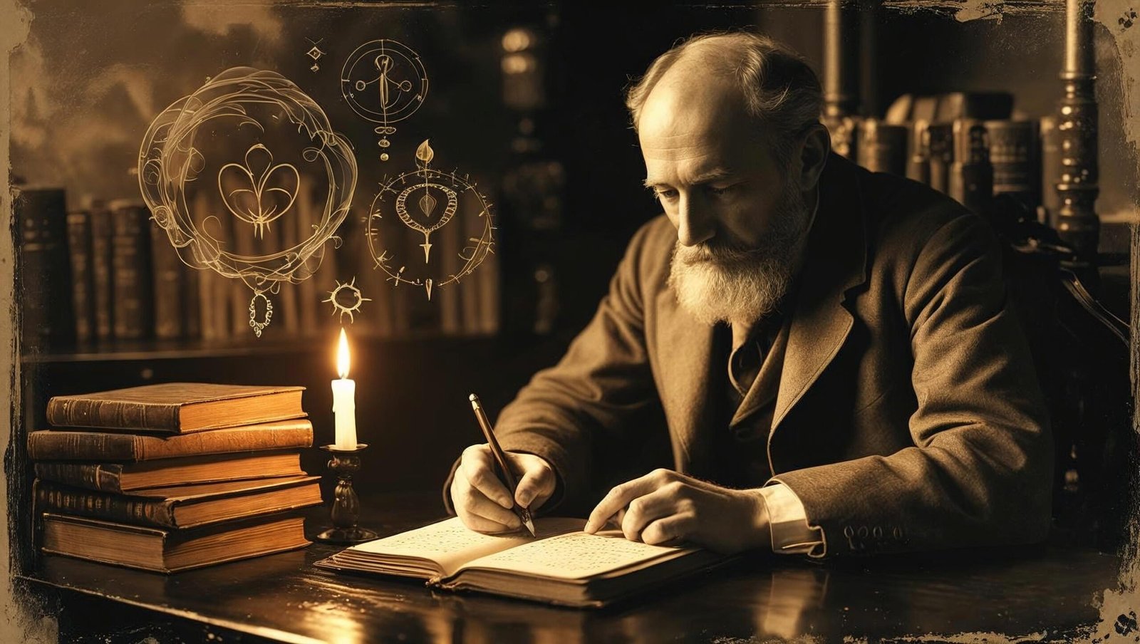 Sigmund Freud writing The Interpretation of Dreams manuscript