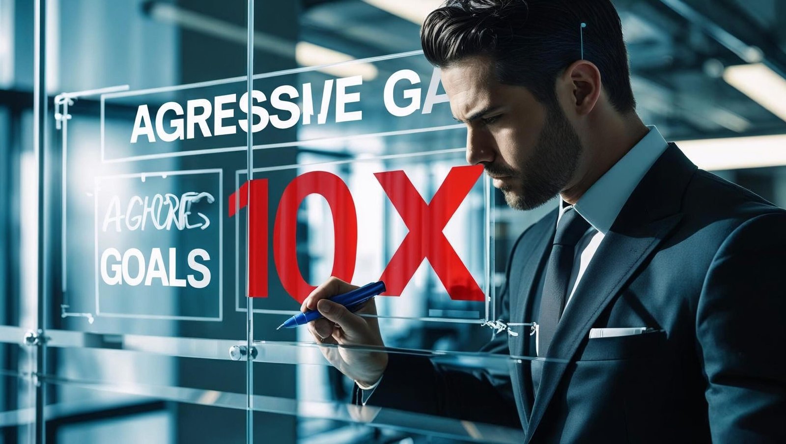 Goal-setting scene inspired by The 10X Rule by Grant Cardone