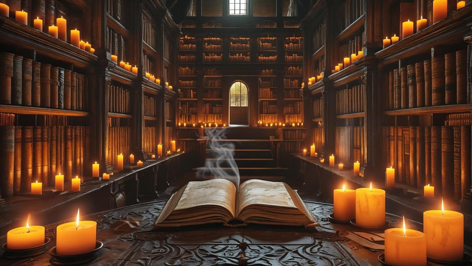 the monk who sold his ferrari image of ancient library with journal and tea