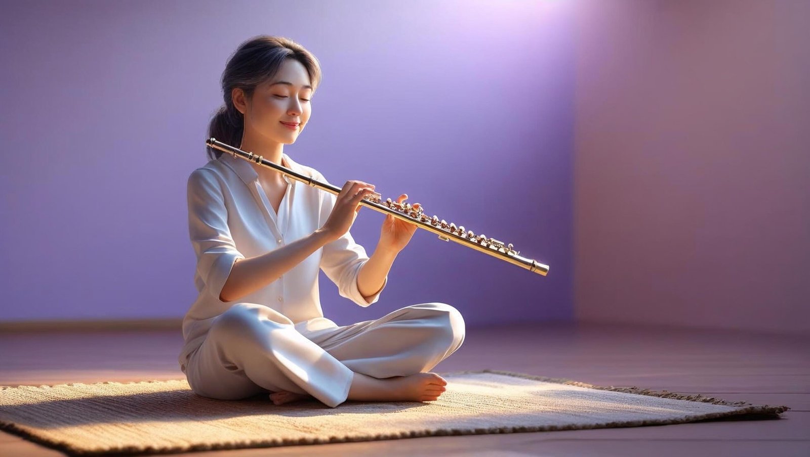 Focused person practicing guitar/yoga, echoing The Practicing Mind principles.