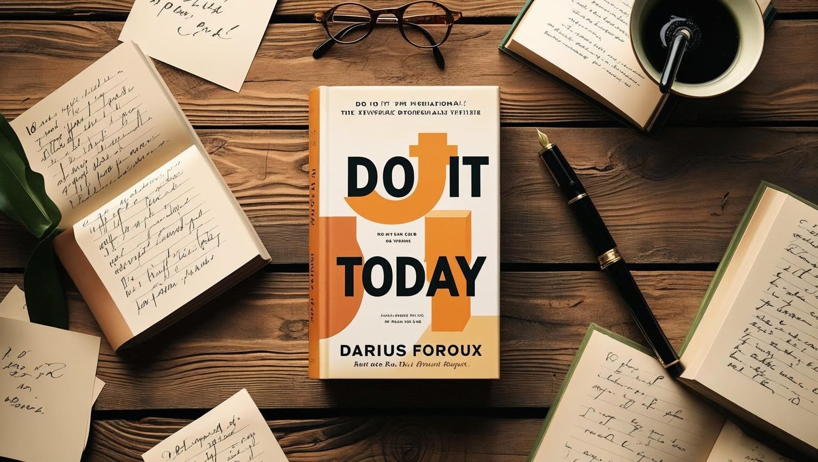 Do It Today book flat lay with notes and pen