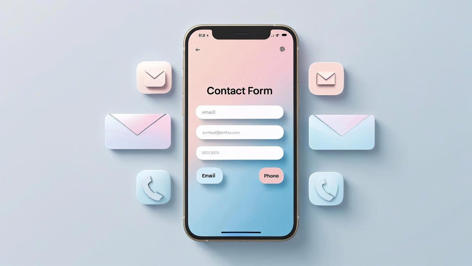 Contact form visualized with phone and email icons