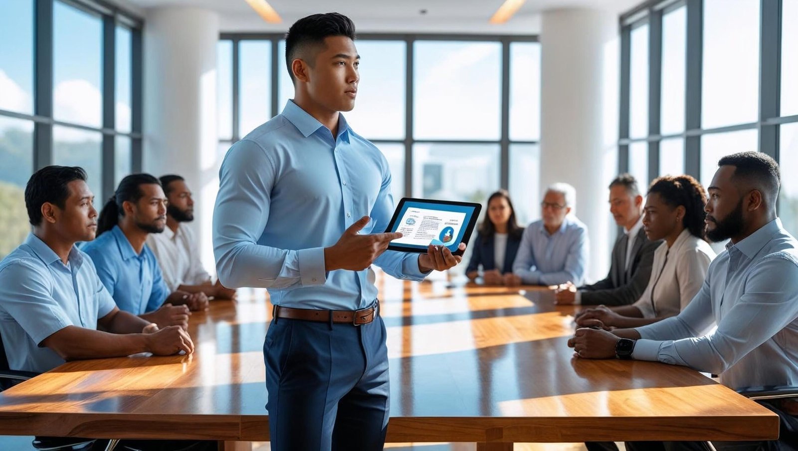 Young leader practicing Extreme Ownership during a business presentation