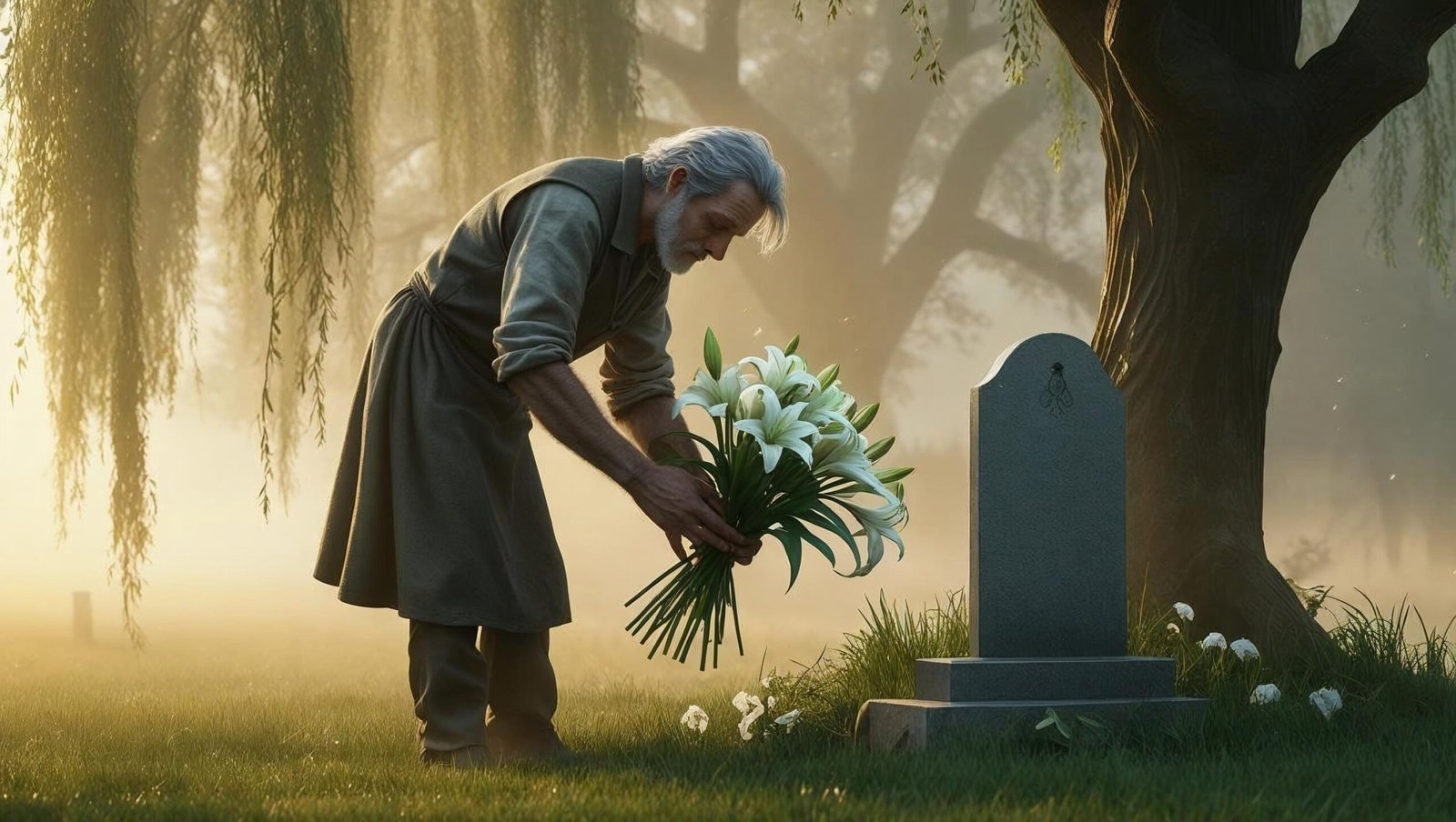 Ove placing flowers on his wife Sonja’s grave in A Man Called Ove