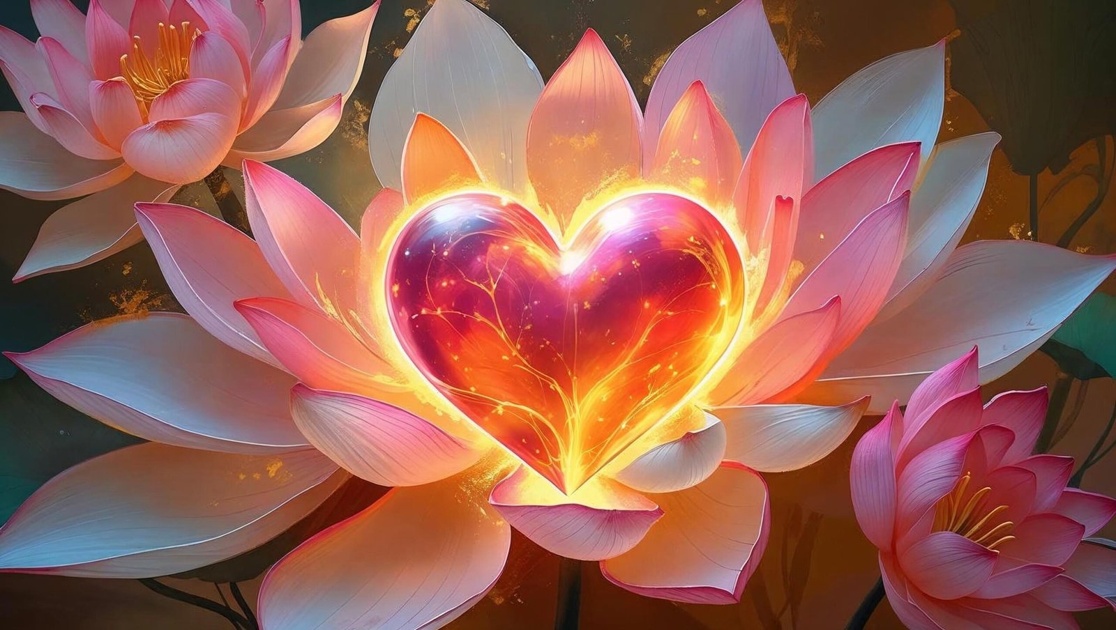 Glowing heart with lotus petals representing love and gratitude in The Greatest Secret