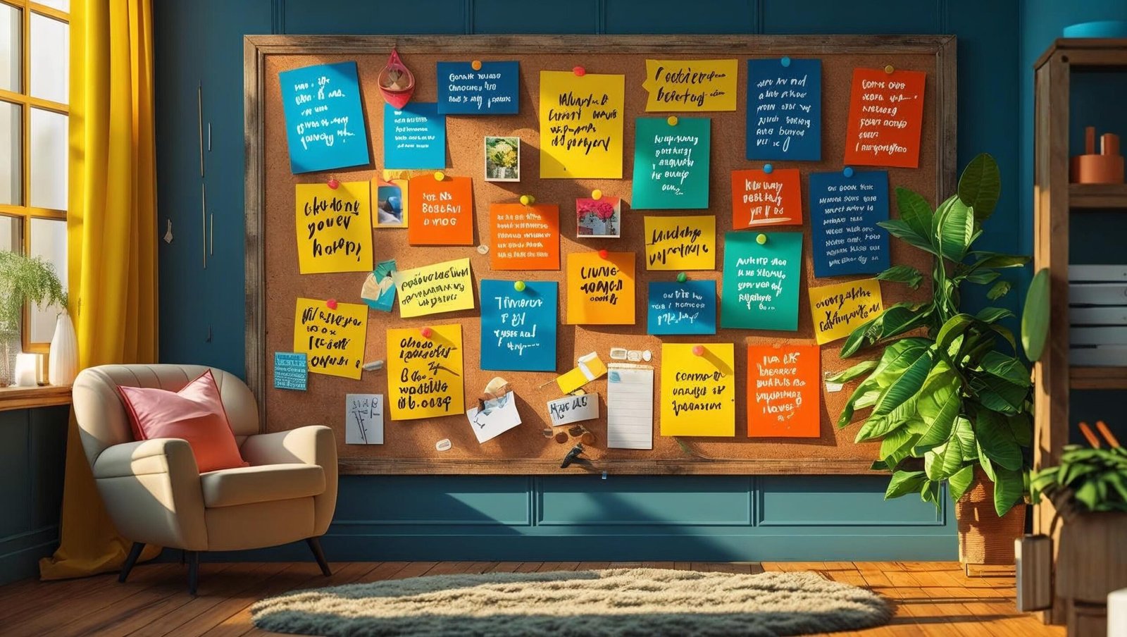 Vision board with life goals for motivation and clarity.