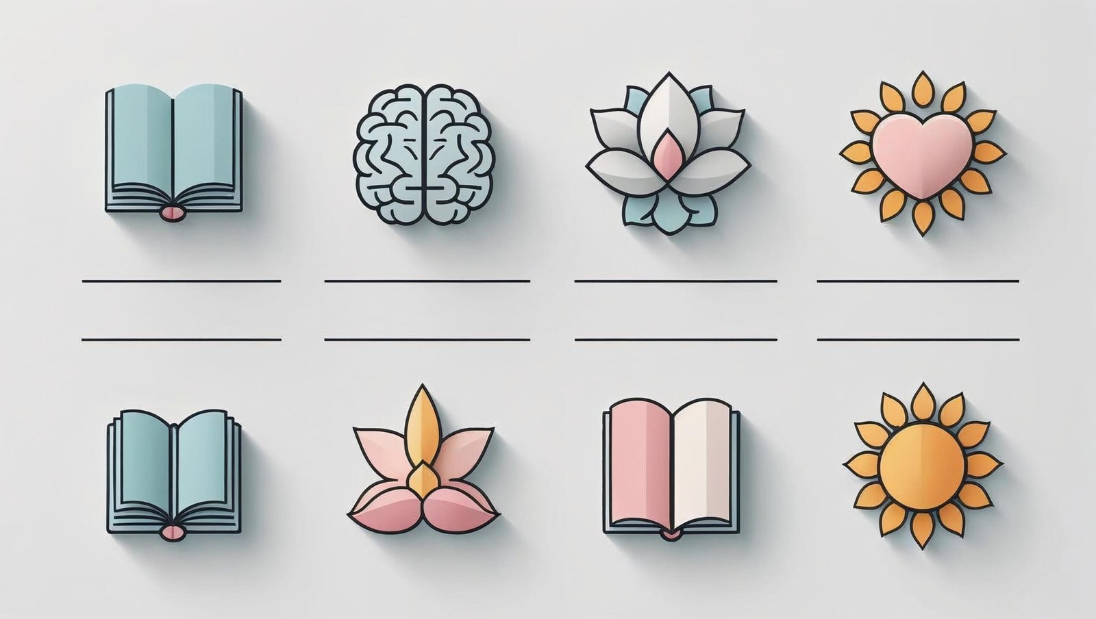 Icons representing different self-help and personal growth topics