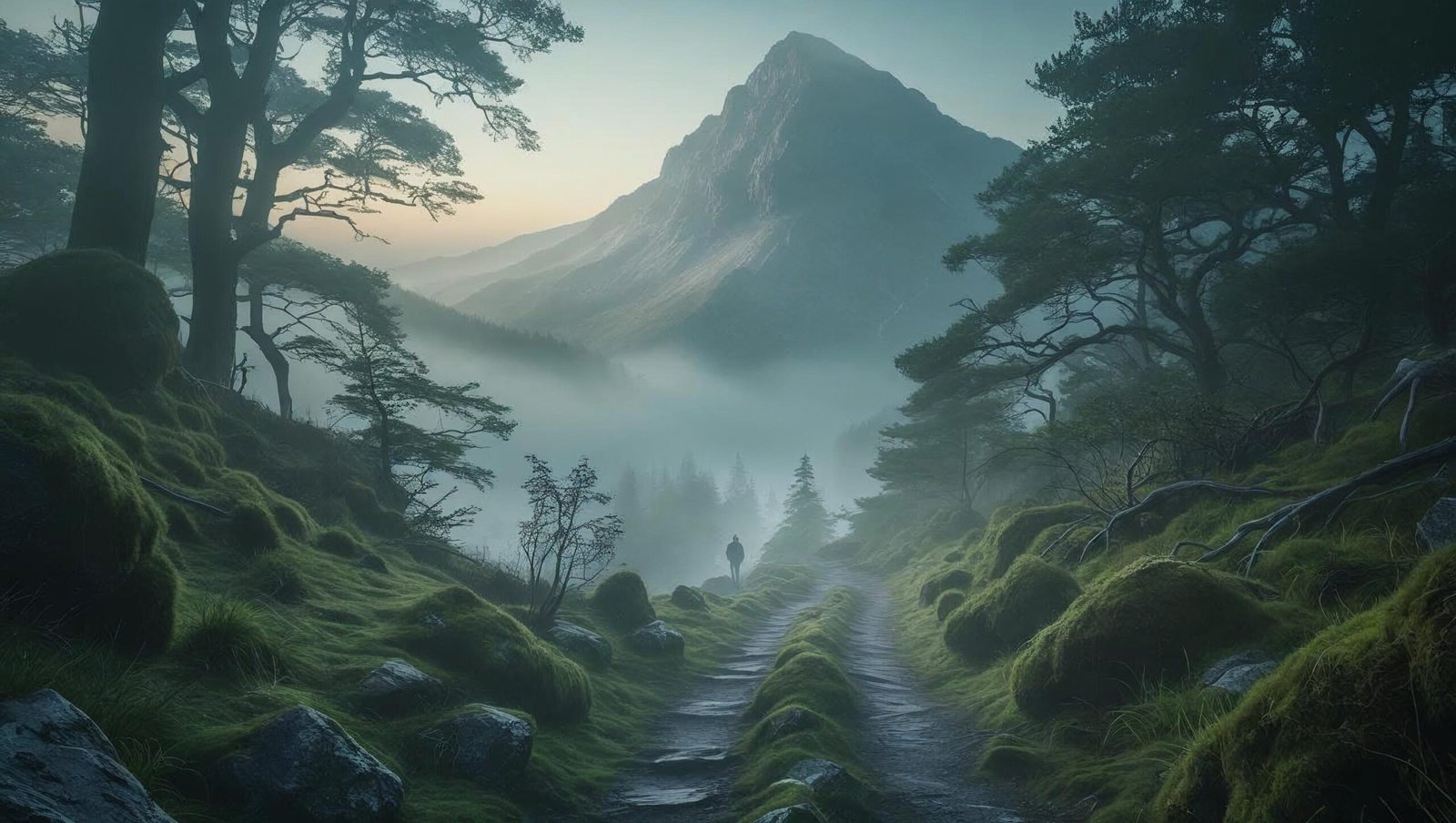 Misty mountain path representing transformation in The Mountain Is You by Brianna Wiest