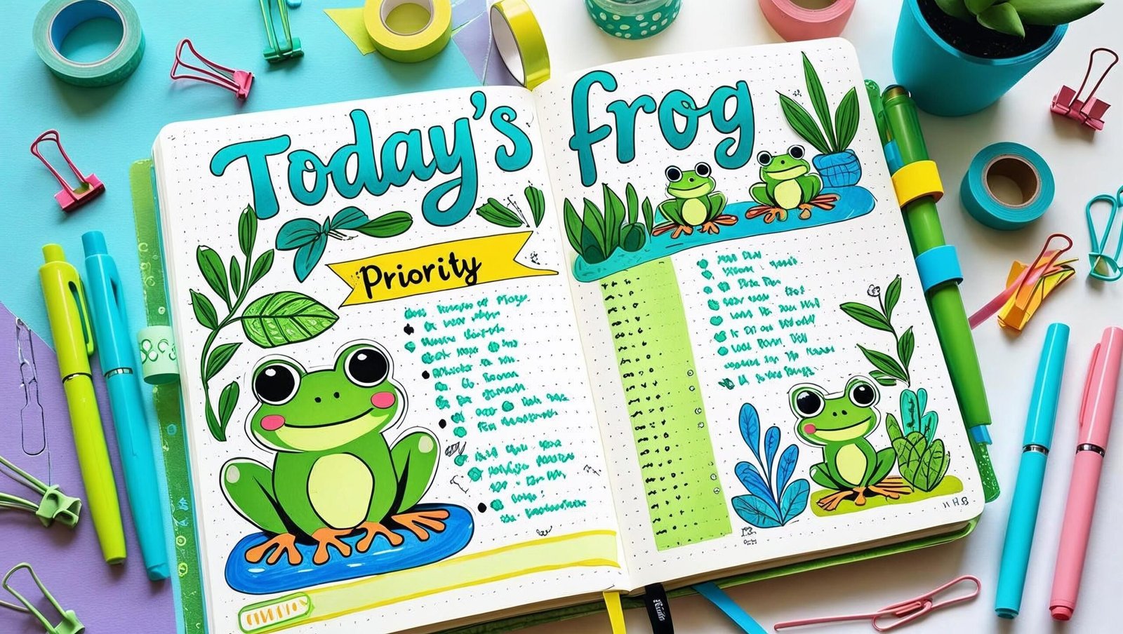 Bullet journal with task titled Today’s Frog