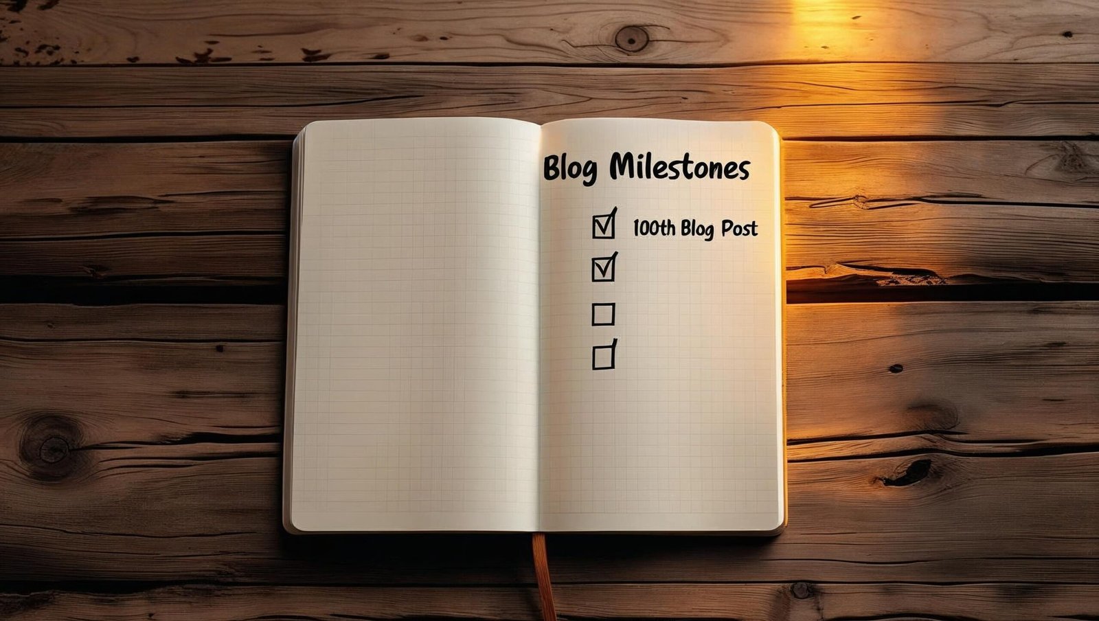 100th blog post milestone checked in blogger’s milestone notebook