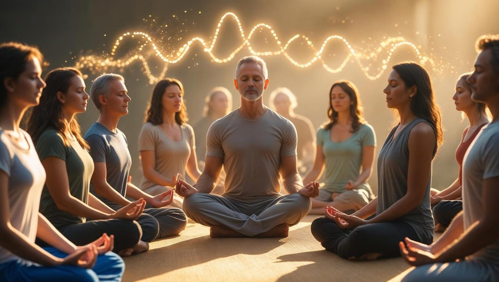 Group meditation circle reflecting collective healing in You Are the Placebo