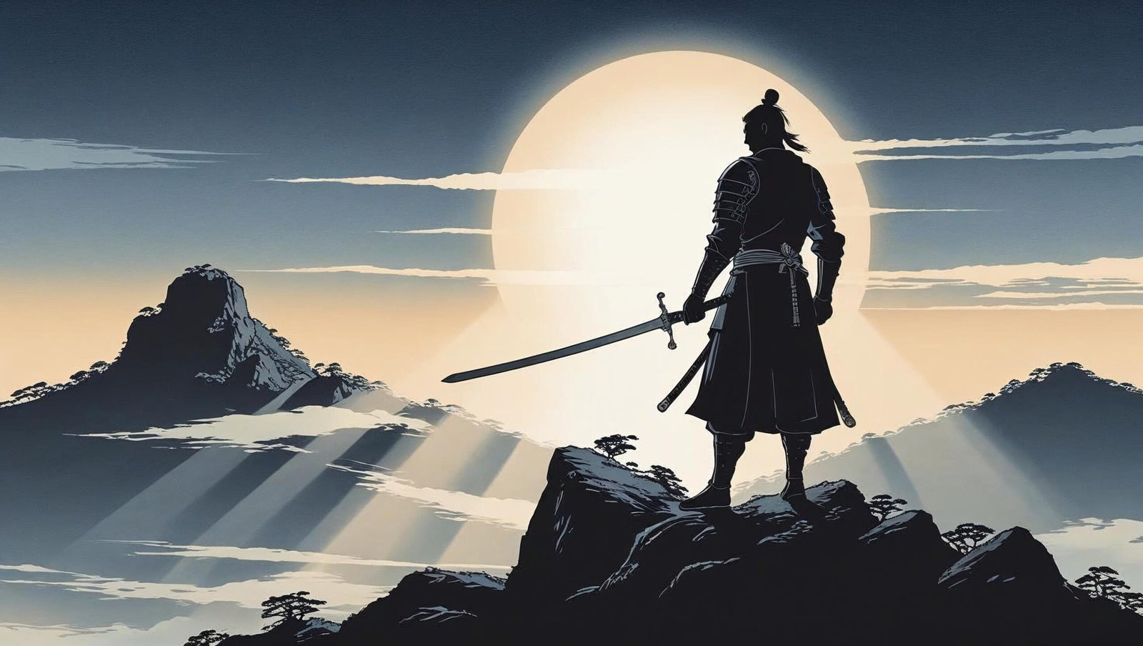 Solitary warrior contemplating The Art of War