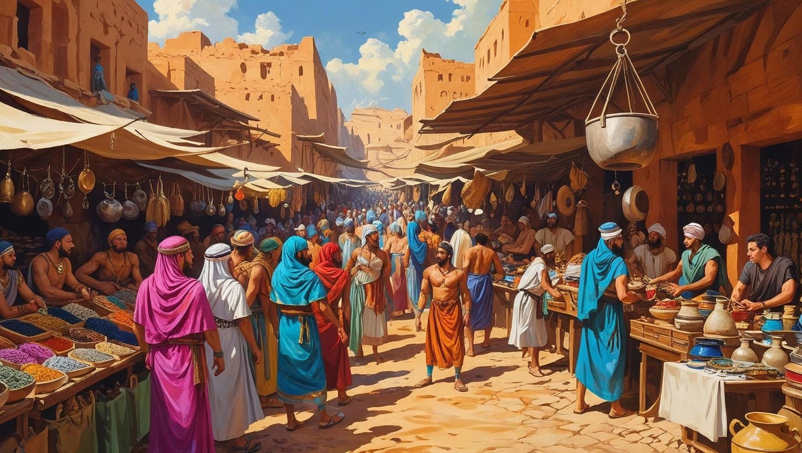 Babylonian market scene illustrating trade and financial activity
