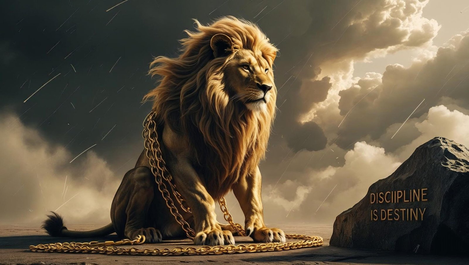 Meditating lion reflecting inner power in Discipline Is Destiny