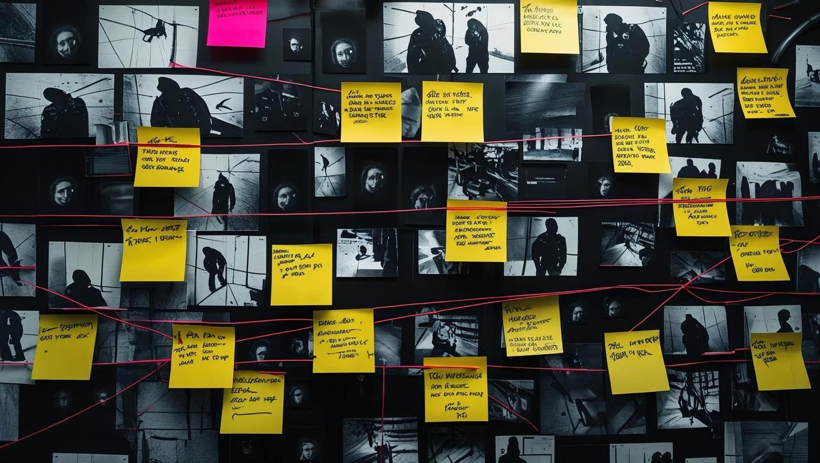 Conspiracy board symbolizing the layered plot in First Lie Wins
