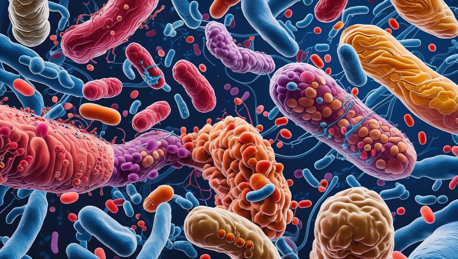 Microscopic image of gut microbiota connected to mental health.