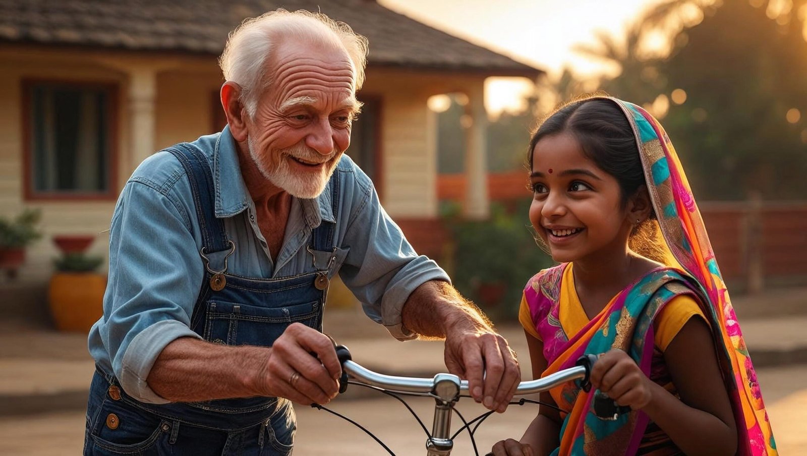 Ove teaching Parvaneh’s daughter to fix a bicycle in A Man Called Ove