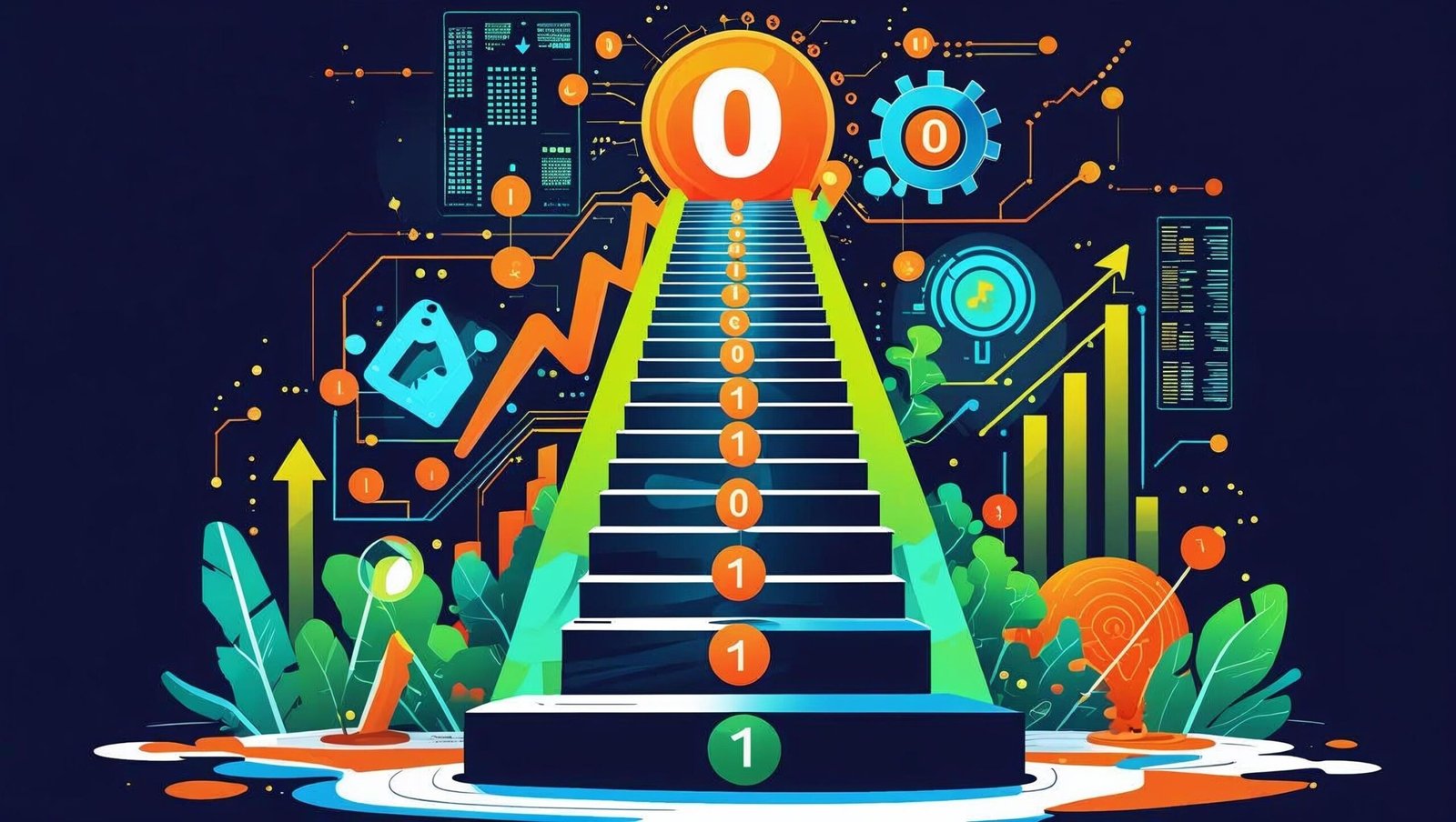 From Zero to One illustrated as digital transformation staircase