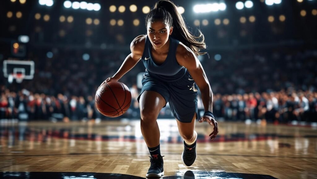 On Her Game by Christine Brennan cover concept featuring a female basketball icon