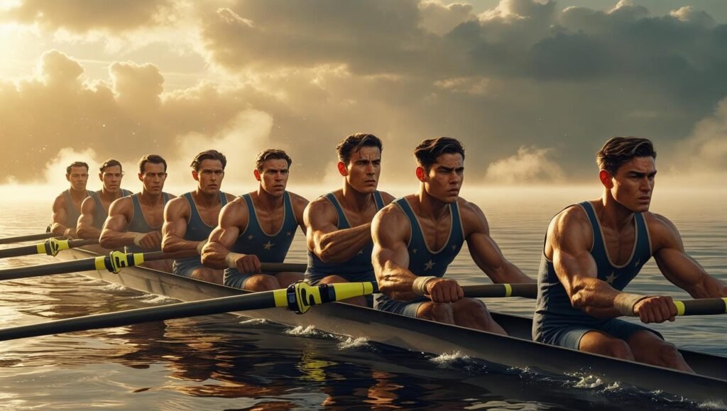 Watch The Boys in the Boat cinematic rowing scene