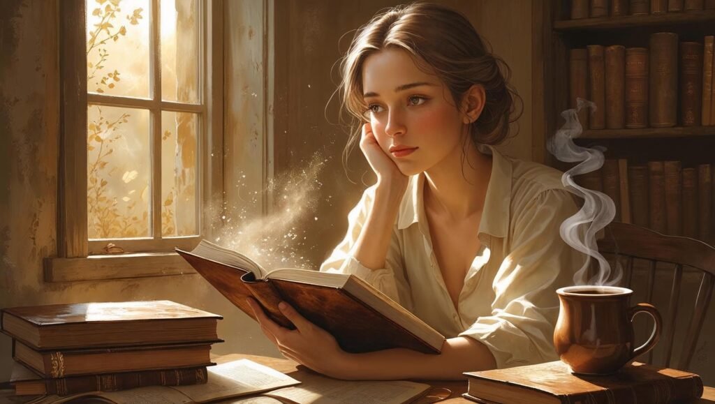 Somehow by Anne Lamott featured image of a reflective woman journaling by a window