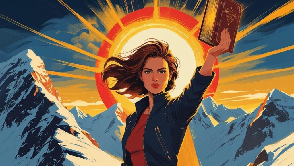 Empowered woman holding book on mountain for You Are a Badass by Jen Sincero