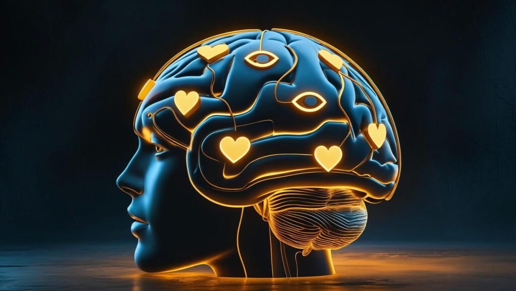 Emotional Intelligence by Daniel Goleman visualized through glowing emotional brain illustration