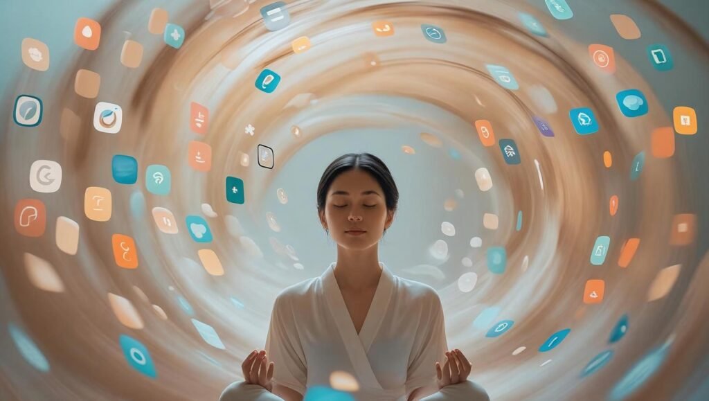 Indistractable by Nir Eyal featured image showing digital calmness amidst chaos
