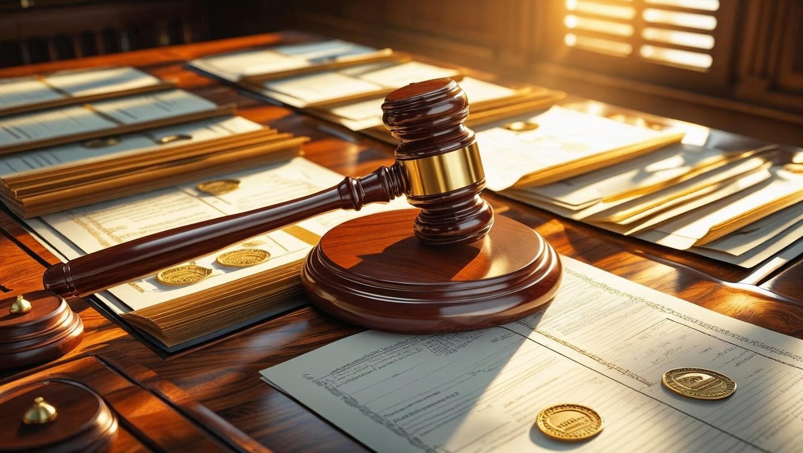 Oath and Honor gavel and legal documents signifying testimony and justice