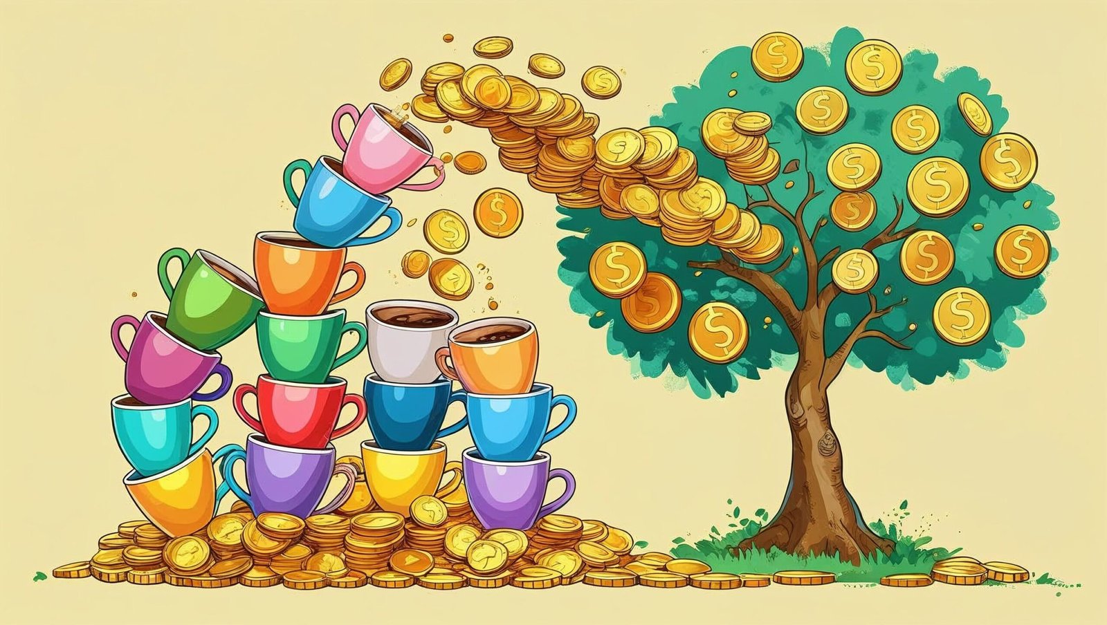 The Latte Factor by David Bach illustration of money tree from coffee savings