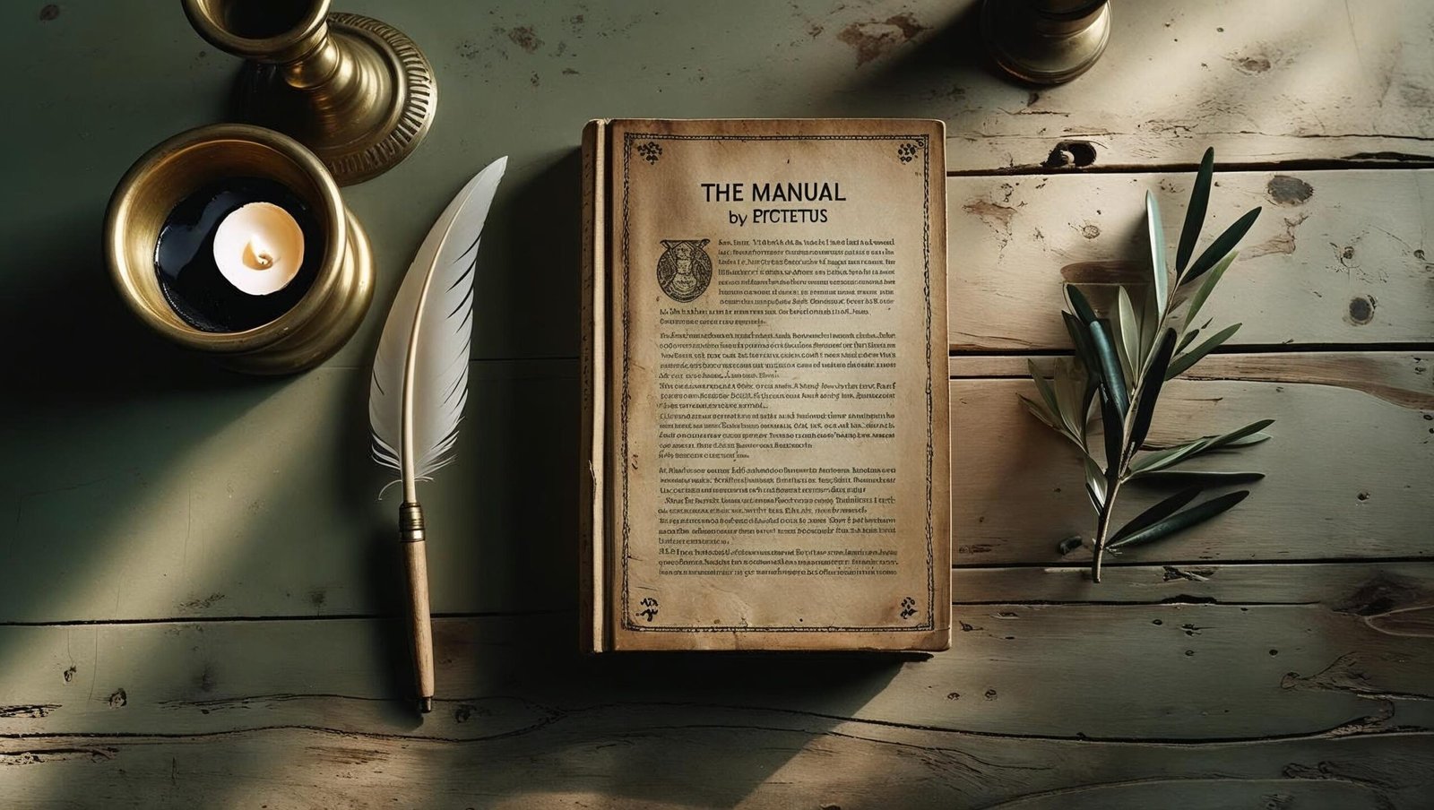 The Manual by Epictetus book on rustic table