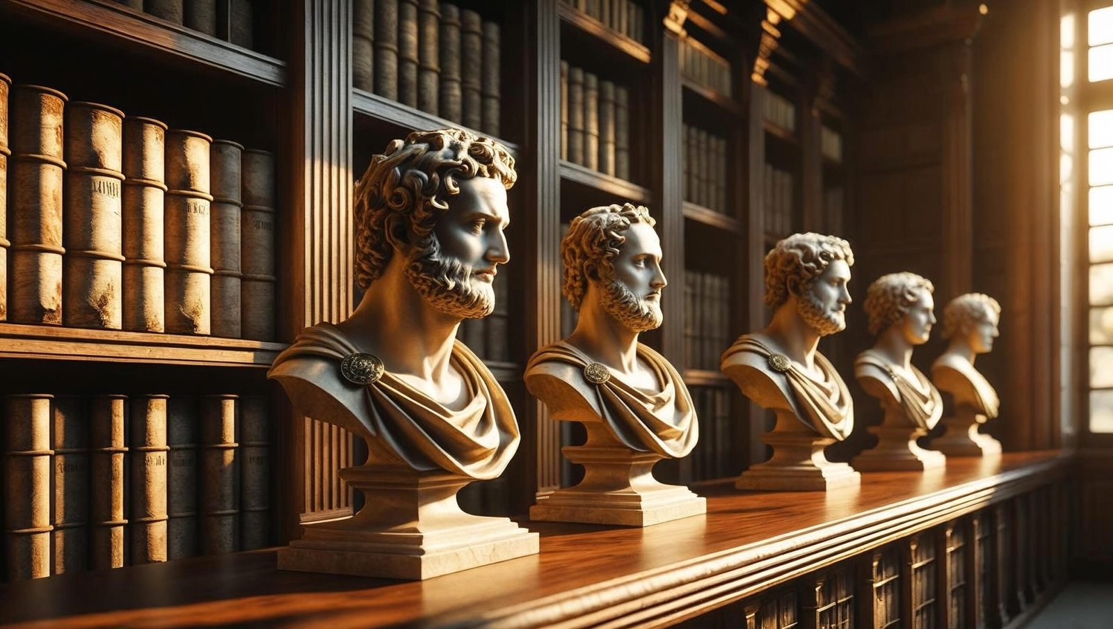 The Practicing Stoic by Ward Farnsworth illustrated in a classical library