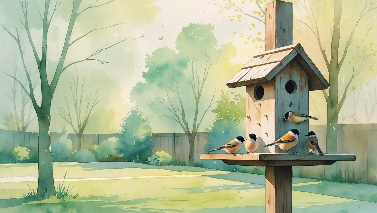 Backyard nature scene from The Backyard Bird Chronicles by Amy Tan
