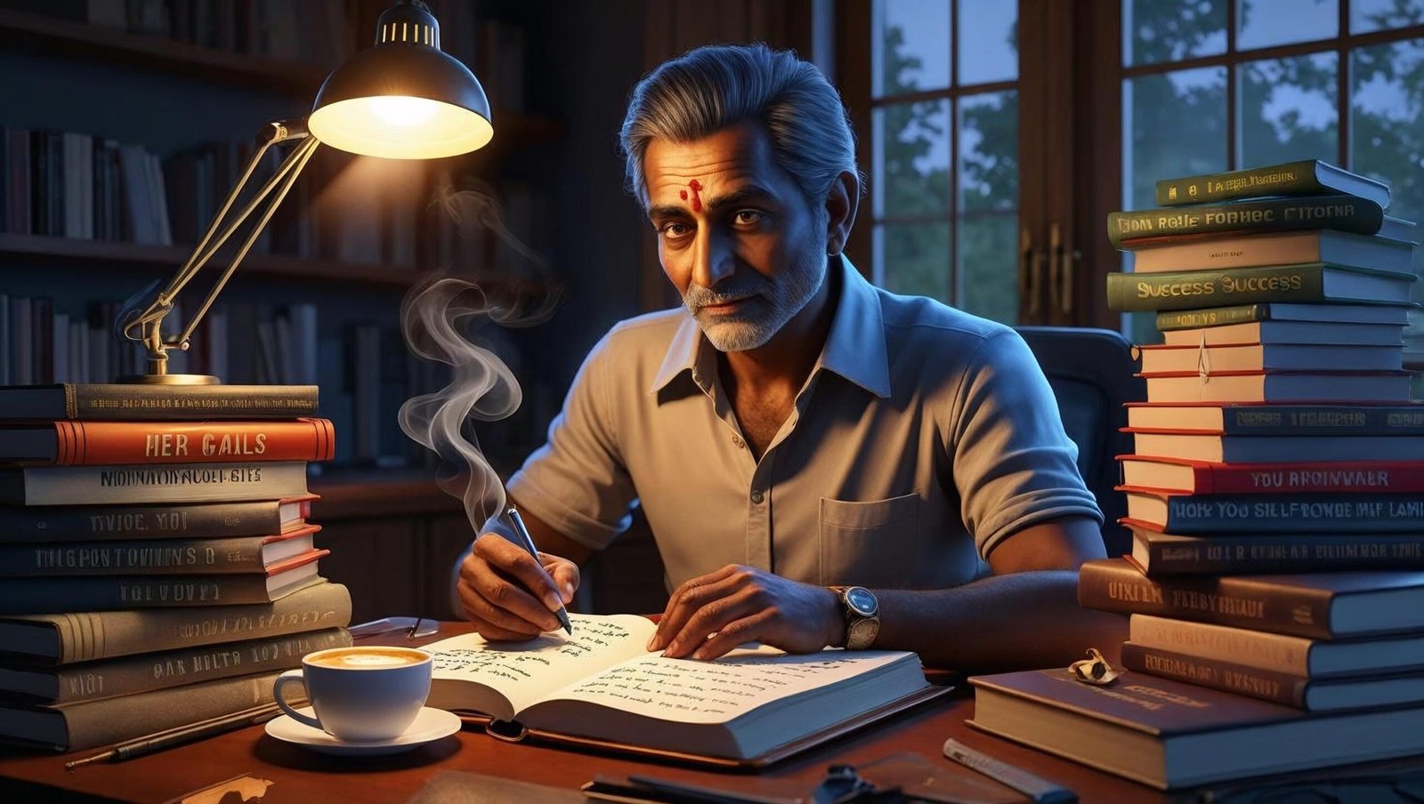 The Habit of Winning by Prakash Iyer image of man journaling goals