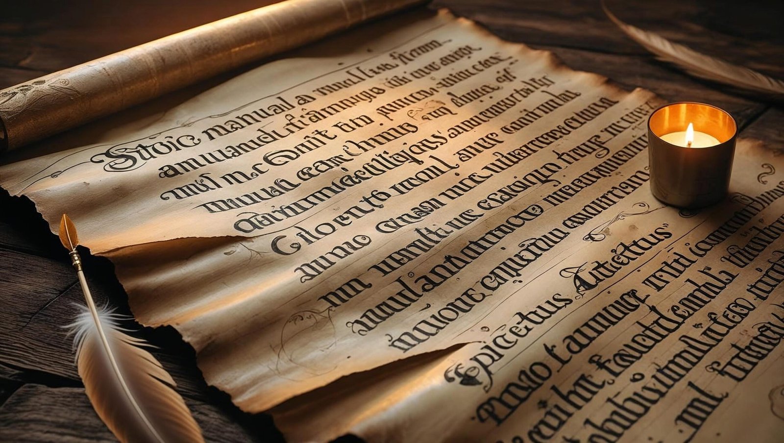The Manual by Epictetus quote on ancient scroll