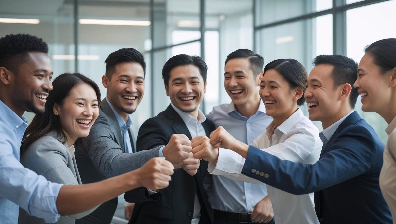 The Secret of Leadership corporate team celebrates unity