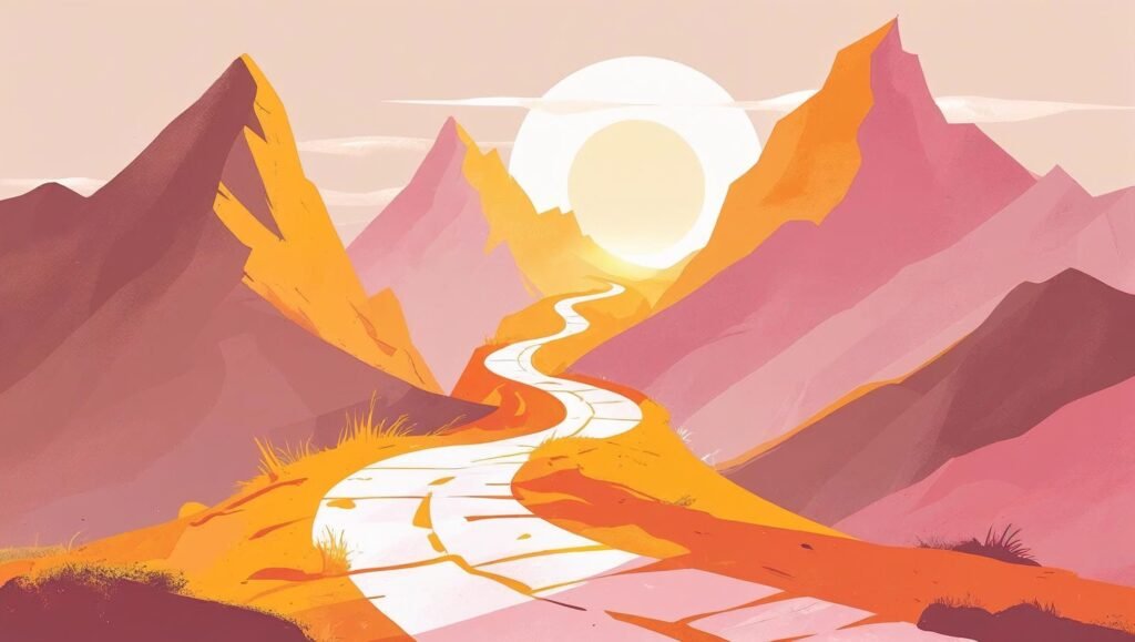Build the Life You Want Summary featured image with sunrise and mountain path illustration