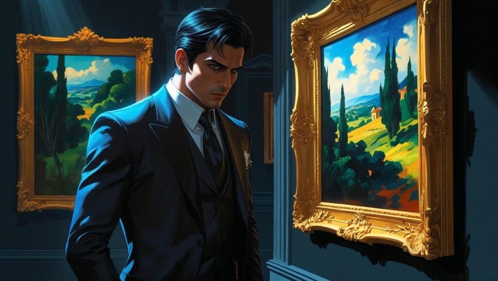The Art Thief Summary featured image mysterious figure in art gallery