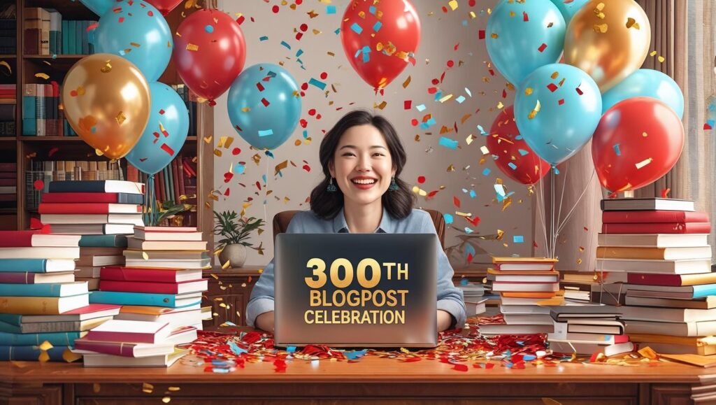 300th Blogpost Celebration featured image with confetti and success theme